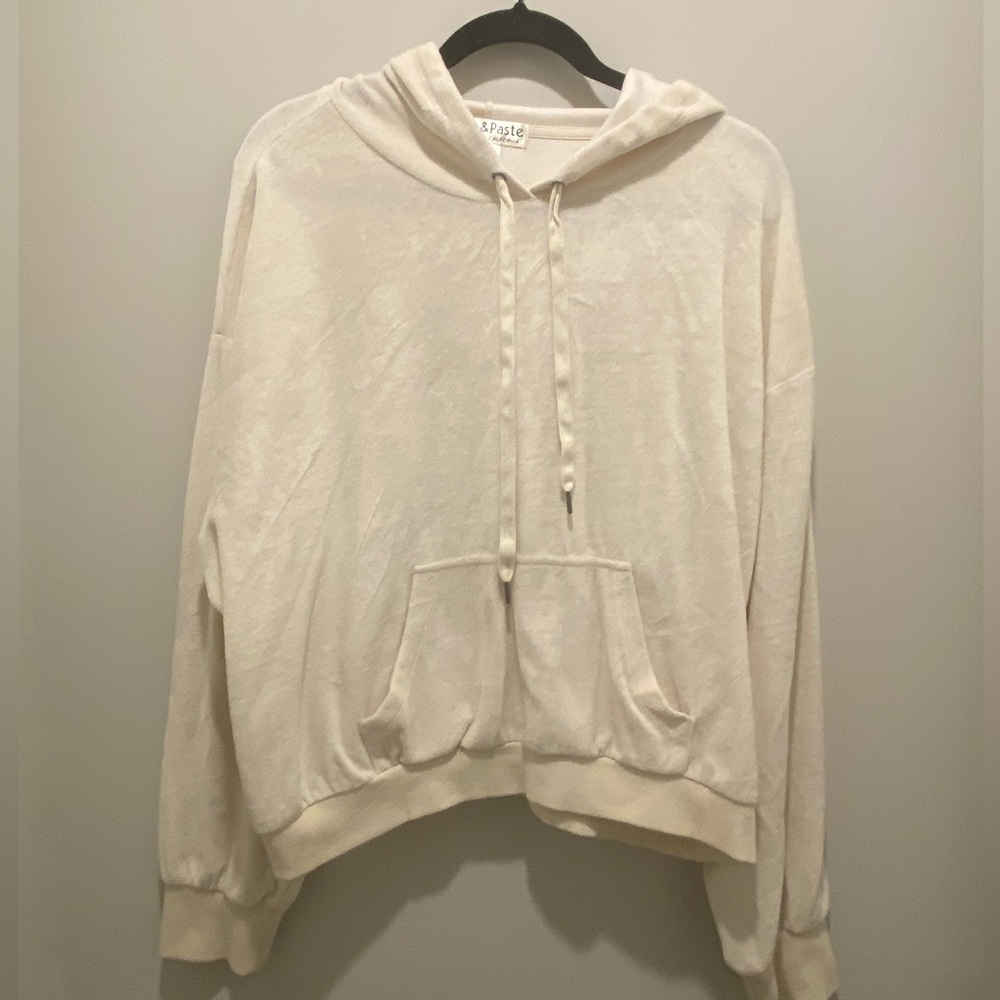 Cut & Paste Long Sleeve Velour Cream Hoodie Ivory Women's Size XL EUC Casual